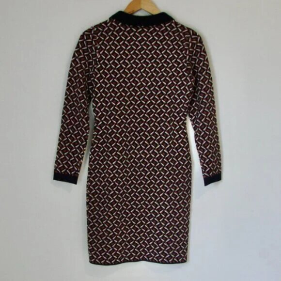 DVF Diane Von Furstenberg Mini Dress Milena Zig Zag Camel Knit Office Small NEW - Picture 13 of 15
